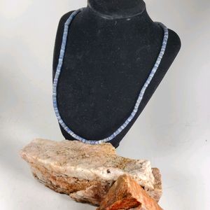 Rare Blue Denim Coral Heishi Bench Bead Necklace .